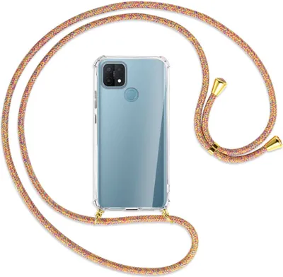 Produktbild von Handykette Backcover-Schutzhülle mit Band (Metall goldfarben) für Oppo A15 - Rainbow