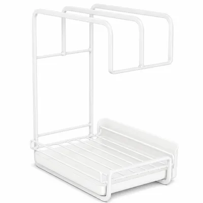 Obrázok produktu pre 27 x 22 x 14,5 cm Organizér do kuchyne z uhlíkovej ocele, organizér na kuchynské utierky s odnímateľnou miskou na vodu – DRYORA, biela