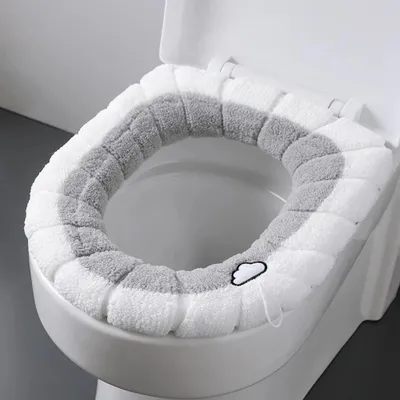 Produktbild von Toilettensitzbezug - Weiche Toilettendeckel-Abdeckung - Dick - Langstapelige Baumwolle - Mit Griff - Grau