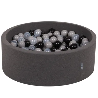 Obrázok produktu pre KiddyMoon 90x30cm/200 loptičiek ∅ 7cm Okrúhly Detské penové loptičky  vyrobené v EÚ, Tmavo šedá: Čierna/Sivá/Priehľadná