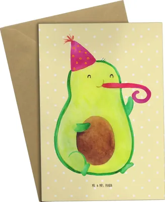 Produktbild von Mr. & Mrs. Panda jubiläumskarte Avocado Feier - Gelb Pastell - Geschenk, Grußkarte, Grußkarten, einladungskarten, Geburtstag, weihnachtskarten, Party, Glückwunschkarte