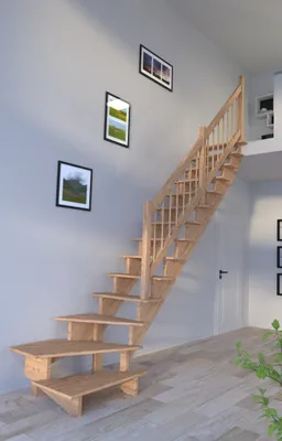 Produktbild von Holztreppe Lindos (Eiche) in  1/4 gewendelter Ausführung rechts-80 cm-Holz-Holz Design Geländer-ohne Setzstufen