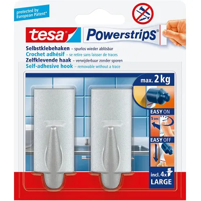 Produktbild von TESA 58055-00004, Universalhaken, Chrom, Kunststoff, 2 kg, 2 Stück(e), Sichtverpackung