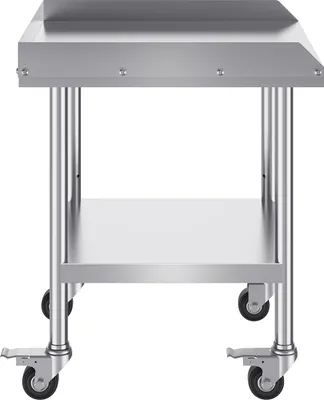Immagine prodotto di SucceBuy Tavolo da lavoro in acciaio inox 24 x 24 x 30", robusto tavolo commerciale per la preparazione dei cibi con rotelle, 4 ruote e alzatina su 3 lati. Ideale per ristoranti, case e alberghi.