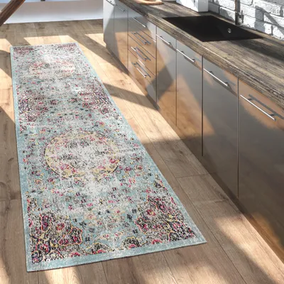 Produktbild von Outdoor Teppich Balkon Terrasse Vintage Küchenteppich Orient Muster Rauten Ethno Grösse 60x100 cm