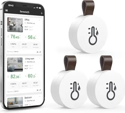 Produktbild von OQIMAX Bluetooth -Thermometer Hygrometer, Temperaturfeuchtigkeitsmesser App & Datenspeicherung, Digitalsensor Home, Gewächshaus, Weinkeller, Pack 3