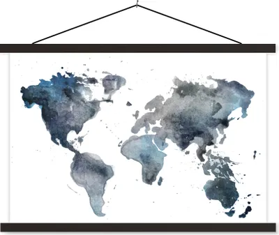 Produktbild von MuchoWow® Textilposter Weltkarte - Aquarell - Abstrakt 120x80 cm mit schwarzem Rahmen - Wanddeko