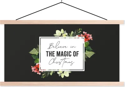 Produktbild von MuchoWow® Textilposter Weihnachten - Zitat - Magie 120x60 cm mit holzfarbenen Rahmen - Klemmleiste
