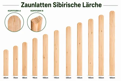 Produktbild von Zaunlatte 9x2x60 Sibirische Lärche Form A, KI-generiertes Bild