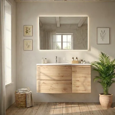 Immagine prodotto di Mobile bagno sospeso curvo 105cm rovere oro con lavabo sx | Los Angeles