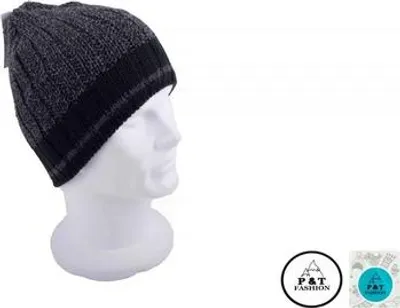 Produktbild von Herren Strickmütze mit Fleece innen - Schwarz-Grau - 57-59 - Winterwarme Kopfbedeckung