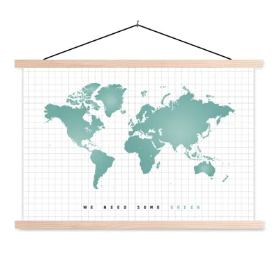 Produktbild von MuchoWow® Textilposter Weltkarte - Grün - Zitat - Kind - Jungen - Mädchen 60x40 cm mit holzfarbenen Rahmen - Bilder