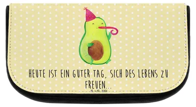 Produktbild von Mr. & Mrs. Panda Kosmetiktasche Avocado Feier - Gelb Pastell - Geschenk, Organizer, Gute Laune, Kulturbeutel, Toilettentasche, Geburtstag, Feierlichkeit, toilettenbeutel