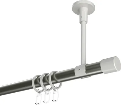 Produktbild von Interdeco Gardinenstange / Vorhangstange Edelstahl-Optik / Weiß, Typ Sonette Santo (Kappe) Deckenmontage, 20 mm Ø 1-läufig, 260 cm