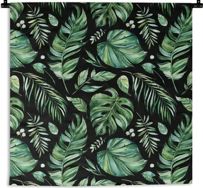 Produktbild von MuchoWow® Wandteppich Wandbehang Blätter - Tropisch - Dschungel - Muster 90x90 cm Tapisserie Dekoration Wandtuch - Wandaufhänger