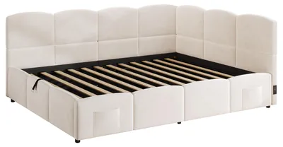 Produktbild von Merax Polsterbett Schlafsofa 140x190 cm mit Stauraum und USB-C Ladeanschluss, Tagesbett Kinderbett mit Stautasche und Lattenrost aus Samt, Beige