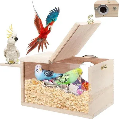 Produktbild von Vogelhaus aus Massivholz transparent 13x13x25cm für Wellensittiche