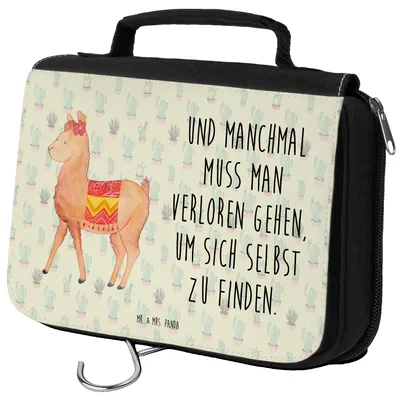 Produktbild von Mr. & Mrs. Panda Kulturbeutel Alpaka Stolz - Kaktus Grün - Geschenk, Schminktasche, Kosmetiktasche, kulturtäschchen, Lama, badtasche, kosmetiktäschchen