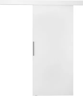 A white sliding door with a silver handle, shown against a white background.