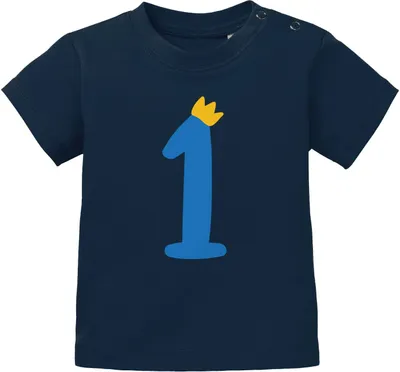 Produktbild von Baby T-Shirt 1. Geburtstag Zahl 1 mit Krone Geburtstagsshirt Aufdruck Alter kurzarm Baumwolle MoonWorks® dunkelblau-blau 56/62 (1-3 Monate)