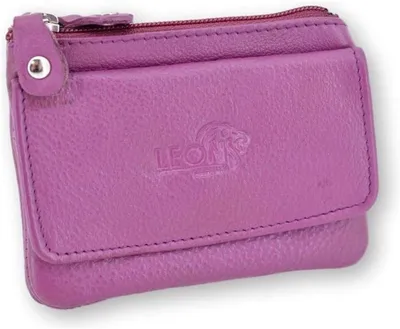 Immagine prodotto di Portafoglio a due scomparti, in pelle, color fucsia, compatto, per carte e monete
