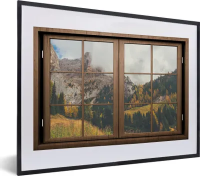 Produktbild von MuchoWow® MuchoWow® Gerahmtes Poster Aussicht - Berg - Baum 40x30 cm - Poster mit zchwarzem Bilderrahmen - Bilderrahmen - Poster im Rahmen