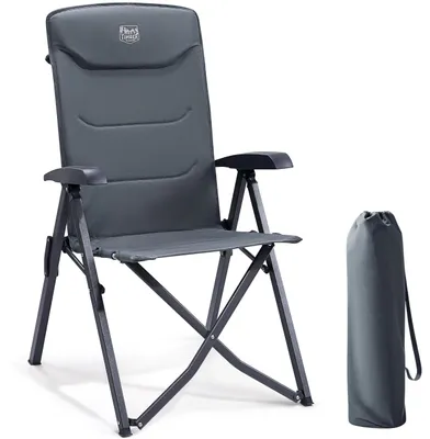 Immagine prodotto di Sedia da campeggio, pieghevole, portata 150 kg, schienale alto con 4 posizioni regolabili, inclusa borsa, colore grigio