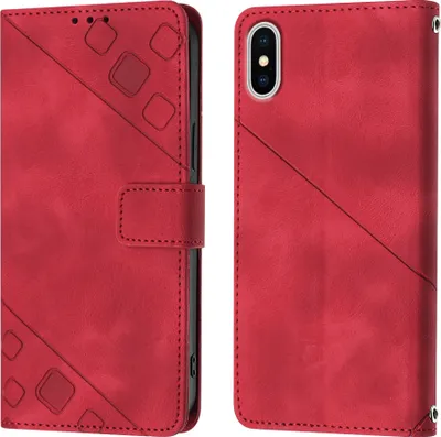 Produktbild von Hülle für iPhone X / iPhone XS Prägung Flip Leder Brieftasche Schutzhülle mit Ständer Rot