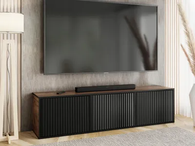 Produktbild von KierMoebel Tv Schrank ICO 3, Modern Lowboard Eiche Craft Gold & Schwarz Geriffelt 156,4x42x38,8 cm
