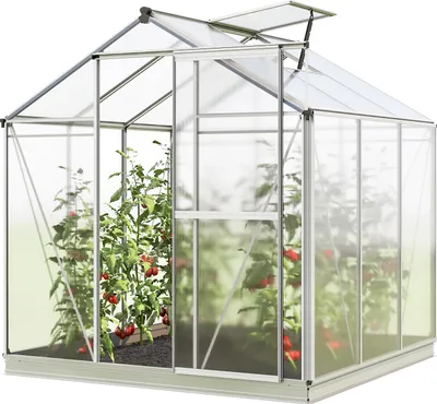 Immagine prodotto di GFP Serra Jasmin 3 costruzione in alluminio 192 x 192 cm lastre di policarbonato - con telaio di fondazione e apri-finestra automatici