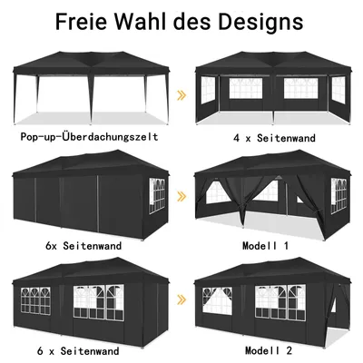 Zdjęcie produktu dla Składana altana 3X6m wodoodporna stabilna altana, namiot imprezowy składany z 6 panelami bocznymi, ulepszony wysoki dach i torba do przenoszenia, altana ogrodowa, UV 50+