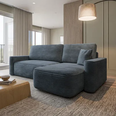 Immagine prodotto di Divano ad angolo Masseno NERI T con funzione letto a L, divano con contenitore, divano da salotto, divano, divano letto, set divani - Grigio, TILIA 85