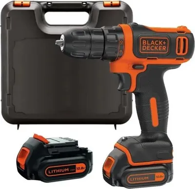 Image de Perceuse-visseuse sans fil 10.8V ultra compacte - BLACH+DECKER - avec 2 batteries 10.8V 1.5Ah - Coffret - BDCDD12K1B-QW