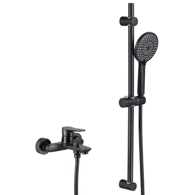 Produktbild von Auralum Badewannenarmatur Schwarz, Duschset mit 3-Funktionen Handbrause und 70cm Duschstange, Wannenarmatur aus Messing mit Wanneinlauf