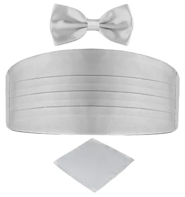 Produktbild von DonDon 3er Set Herren Kummerbund Fliege Einstecktuch farblich abgestimmt glänzend - Silber-grau