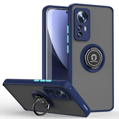 Immagine prodotto di Custodia per Xiaomi 12 Pro opaca traslucida in TPU con supporto ad anello e supporto Blu scuro