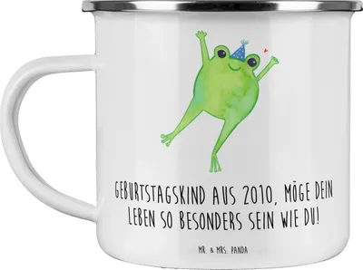 Produktbild von Mr. & Mrs. Panda Pott 2010 Geburtstag - Weiß - Geschenk, Geburtstagsgeschenk, becher emaille, Jahrgang, Tasse, Geboren am, Jubiläumsgeburtstag, Geburtstagswünsche, Haferl