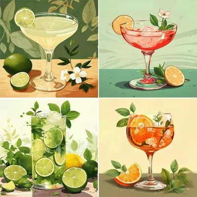 Produktbild von Vierer Set Cocktail-Themen Diamond Paintings für kreative Dekoration