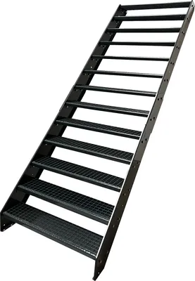 Produktbild von Stahl Wangentreppe Gitterroststufen 13 Stufen - Verzinkt & Anthrazit pulverlackiert - (B x H x T) 100 x 247x 253 cm
