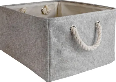 Immagine prodotto di Cestino portaoggetti Intirilife con maniglia in grigio - 41 x 31,5 x 21 cm - Piegato 41 x 33,5 x 5,5 cm - Pratico contenitore per scaffali come decorazione con coperchio