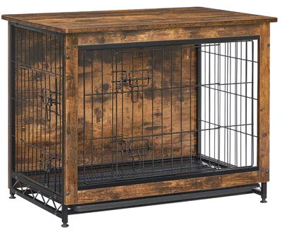 Produktbild von Feandrea Hundekäfig Möbel, Beistelltisch, bis 70 kg belastbar, 2 Türen – Größe L 82,5 x B 56 x H 64 cm, Vintagebraun
