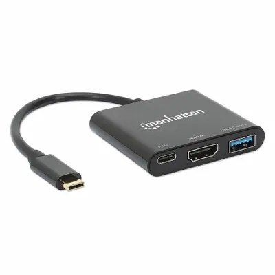 Produktbild von MANHATTAN USB-C auf HDMI 3-in-1 Docking-Konverter mit Power Delivery 100W HDMI 4K30Hz USB-A 5Gbit/s Buchsen Passthrough-Ladeanschl.