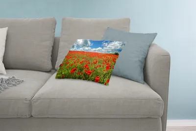 Produktbild von MuchoWow® Zierkissen Sofakissen Wohnzimmer Dekokissen 60x40 cm Schneeweiße Wolken über einem Mohnblumenfeld - Kopfkissen - Polster mit Foto