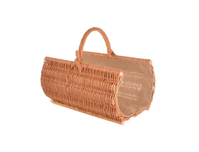 Produktbild von Kaminholzkorb 60 x 44 cm aus Weide Jute-Einlage mit Holzleisten – Stabiler Kaminholzträger XXL