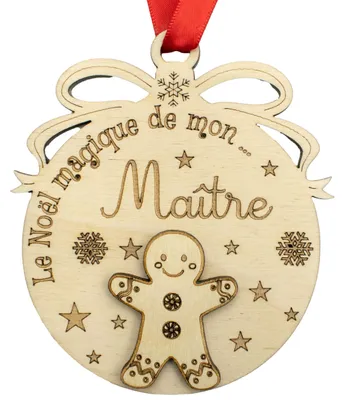Holz-Weihnachtskugel personalisiert für Lehrer, 1 Stück, braun