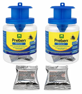 Produktbild von Preben Fliegenfallen-Set (2er-Pack) – Wiederverwendbare Fliegenfalle mit Nachfüllpackung – Trichterförmige Fliegenfalle – Für Garten, Terrasse, Balkon, Pool und Gemüsegarten