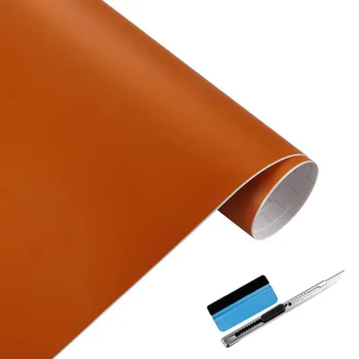 Obrázok produktu pre Matná oranžová samolepiaca fólia, 30 cm x 150 cm, s odvzdušňovacou vrstvou, určená na vonkajšie použitie, napríklad v automobiloch