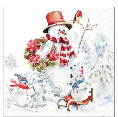 Productafbeelding van Ambiente cocktailservetten, 25 x 25 cm – Sportieve sneeuwmannen