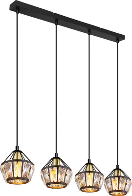 A linear pendant light fixture with four diamond-shaped shades.