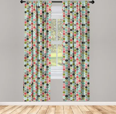 Produktbild von ABAKUHAUS Bunt Vorhänge, Gardinen, Abstrakte Kreise und Punkte kritzeln Art-Retro Mode-Spaß kindisch nettes nettes, 2 Stück 75 x 245 cm, , Mehrfarbig